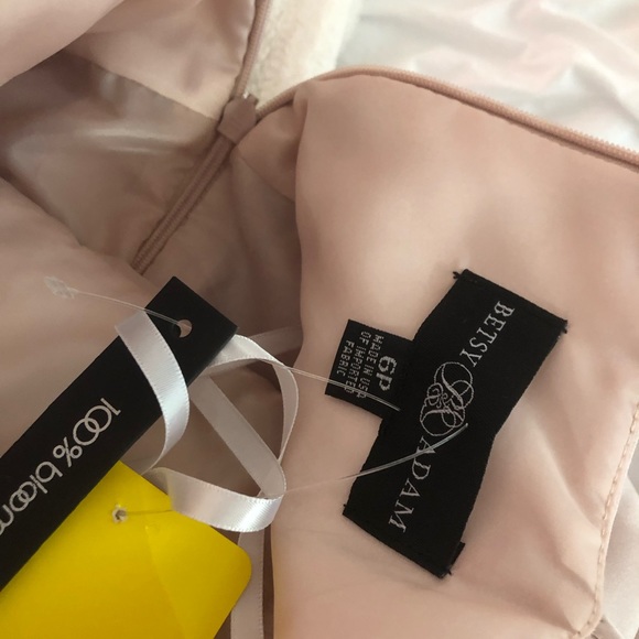 Betsy & Adam High Low Champagne Satin Gown - Picture 5 of 5